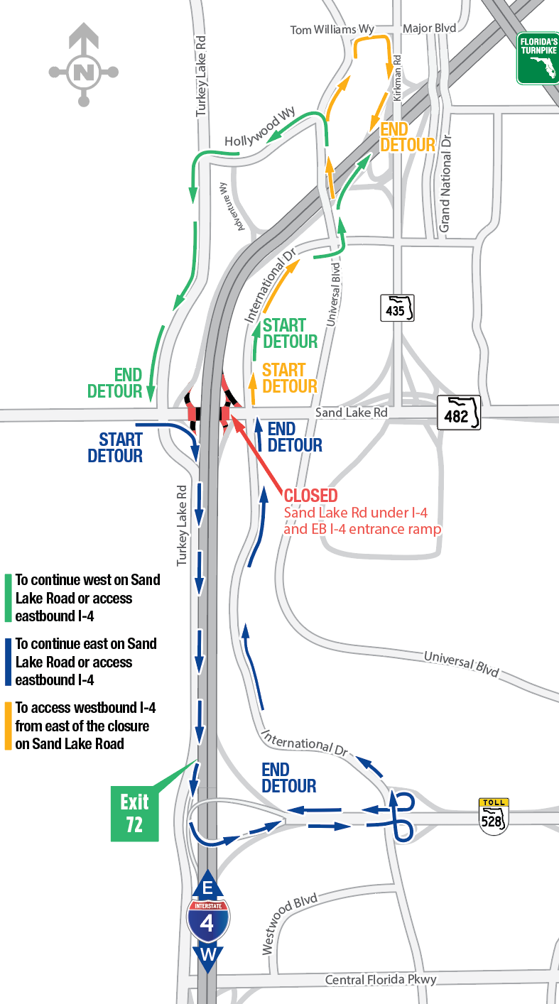Overnight Closures of Sand Lake Road Under I-4, Eastbound I-4 Ramps April 8-10